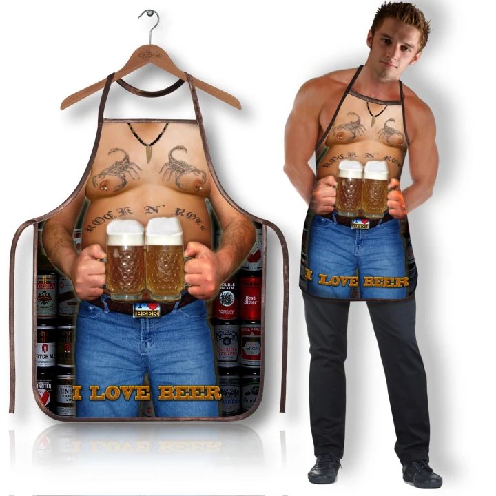 Fartuch kuchenny I Love Beer – Lekki, tatuażowany wzór, idealny na imprezy