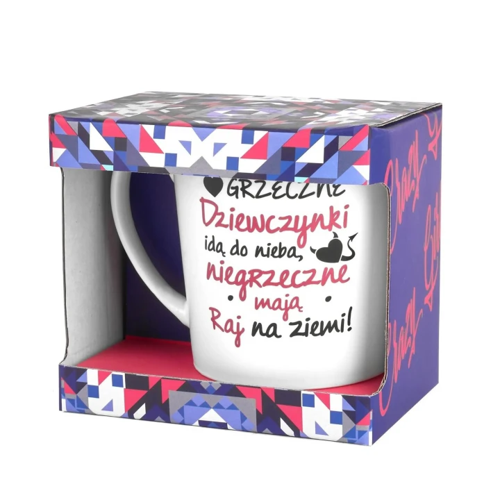 Kubek porcelanowy 480ml CRAZY GIRL - Grzeczne dziewczynki idą do nieba, eleganckie opakowanie