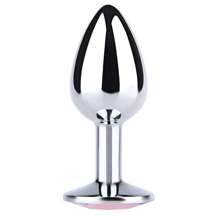 Butt Plug Srebrny z Różowym Diamentem - 2,8 cm, Metal Bezniklowy, Elegancki Design