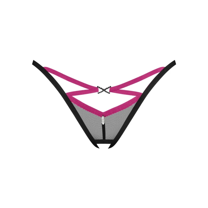 Stringi otwarte OBSESSIVE XL/2XL, 94% poliamid, fioletowe paski, otwarty krój