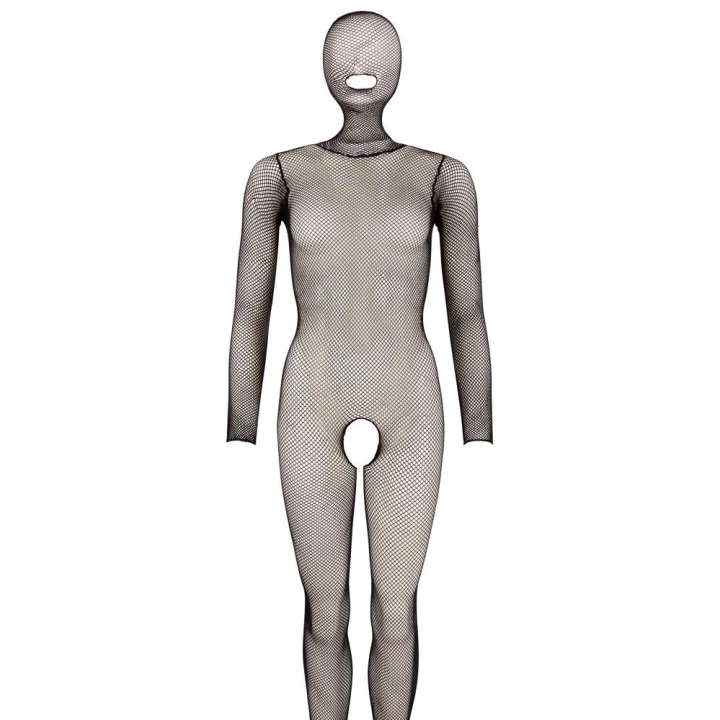 Kombinezon Catsuit ouvert S-L z maską, 100% poliamid, elastyczny materiał, dekolt okrągły