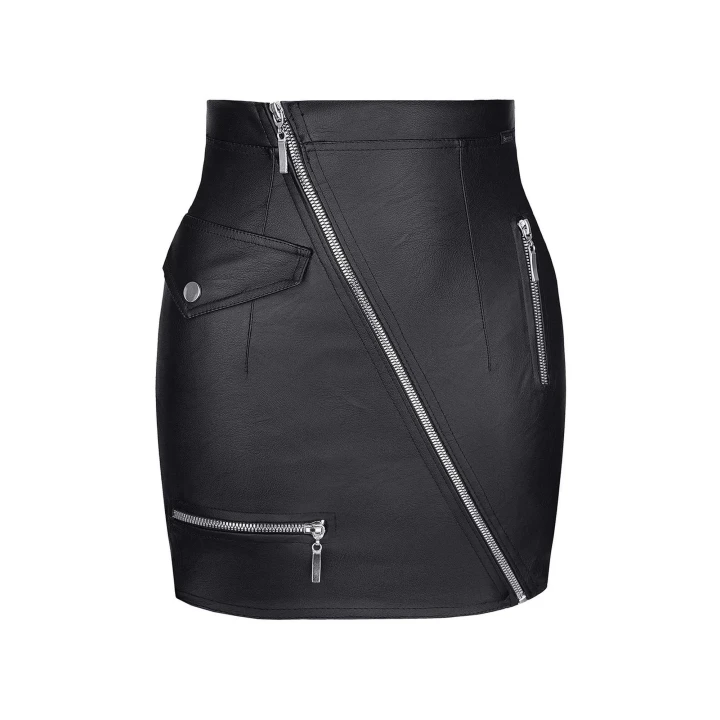 Mini spódniczka DEMONIQ Kolekcja Black Rose 2.0, elastyczna ekoskóra, zamek, czarna XXL