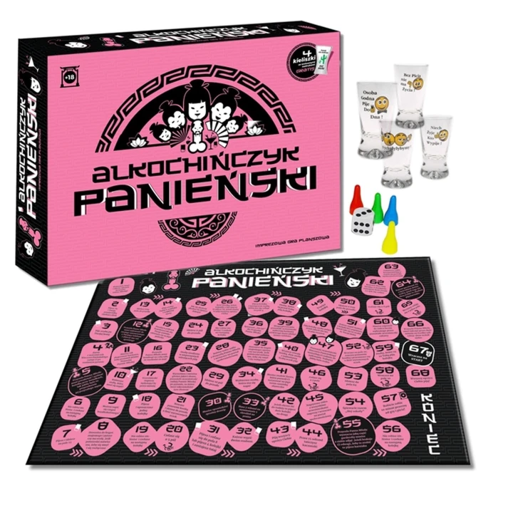 Gra imprezowa - ALKOCHIŃCZYK na Wieczór Panieński, z planszą i kieliszkami