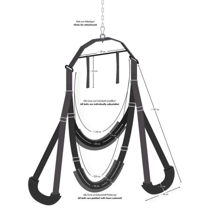 Huśtawka erotyczna Bad Kitty, stalowa konstrukcja, do 100 kg, regulowane szelki