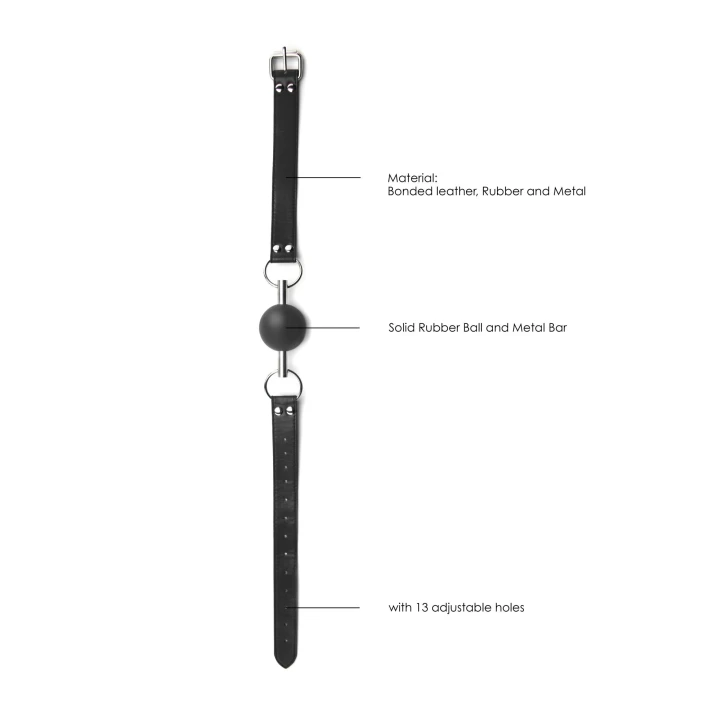 Knebel typu ball gag Ouch! - skórzane taśmy, regulacja rozmiaru, uniwersalny rozmiar