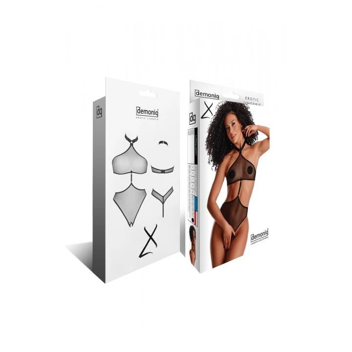 Body DEMONIQ Kolekcja Lady X Nieve, czarna siateczka, open bottom, elastyczne rozmiary S-XXL