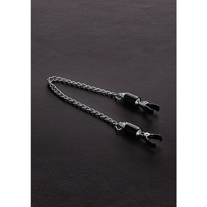 Zaciski na sutki z łańcuszkiem, regulowane, gumowe końcówki, luksusowe