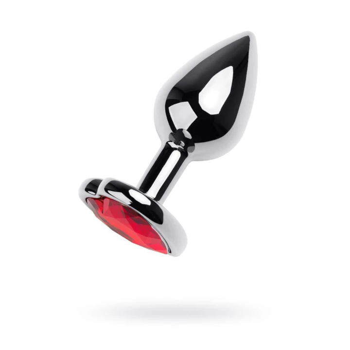 Korek analny srebrny, kompaktowy, z różowym kryształem, 2,7cm średnicy, 7cm długości