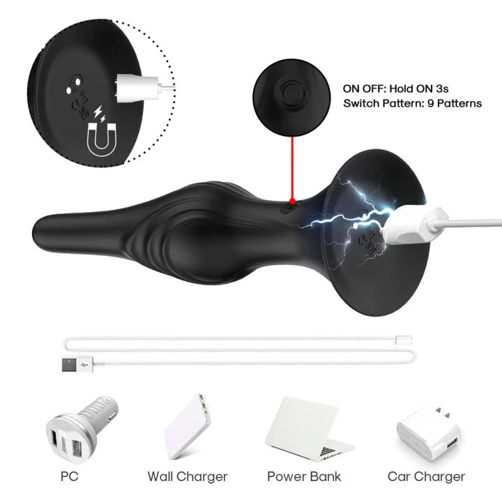 Zabawkę analną Rocket Black, silikon, 9 trybów wibracji, 100% wodoodporna