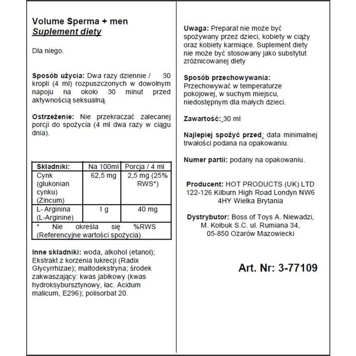 Suplement diety Ero Drops - Zwiększenie objętości i jakości spermy, 30ml