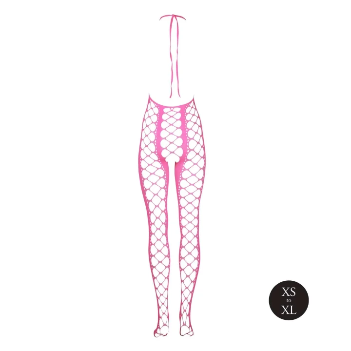 Bodystocking - Neonowa Linia - Halternack, Aktywowane UV, Różowy, XS/XL