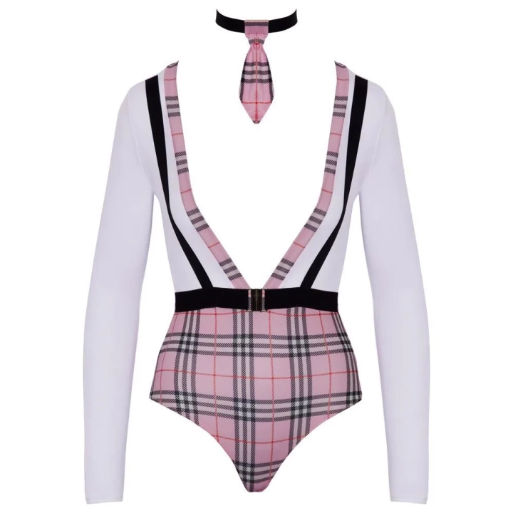 Kostium Szkolny COTTELLI LINGERIE z Krótkim Rękawem, Tkanina Kratka, Odkryty Dekolt