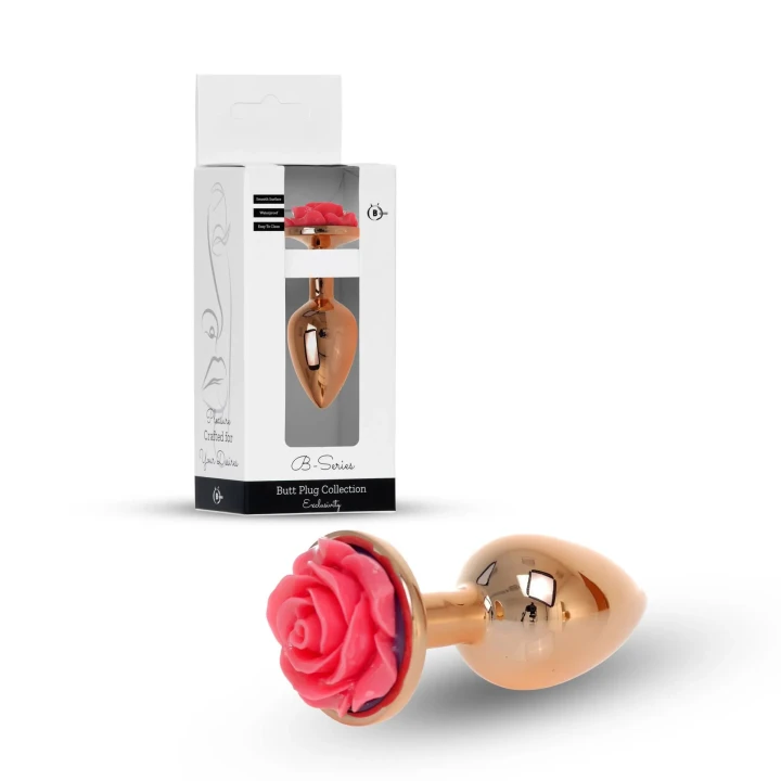 Korek analny PLUG ROSE — stal nierdzewna, różowa róża, 2,7 cm średnicy