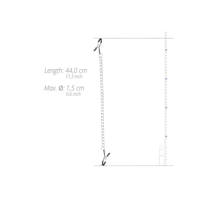 Zaciski na sutki z łańcuchem EasyToys, metalowe, długość 44 cm, srebrne