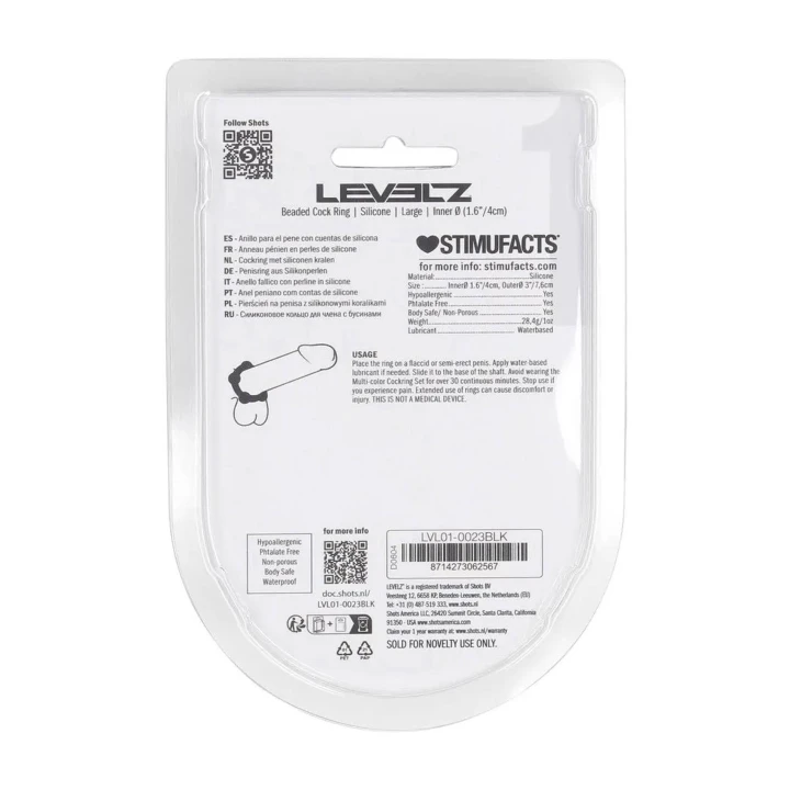 Pierścień erekcyjny silikonowy LEVELZ, L - 45mm, miękki, czarny, wysoka wytrzymałość