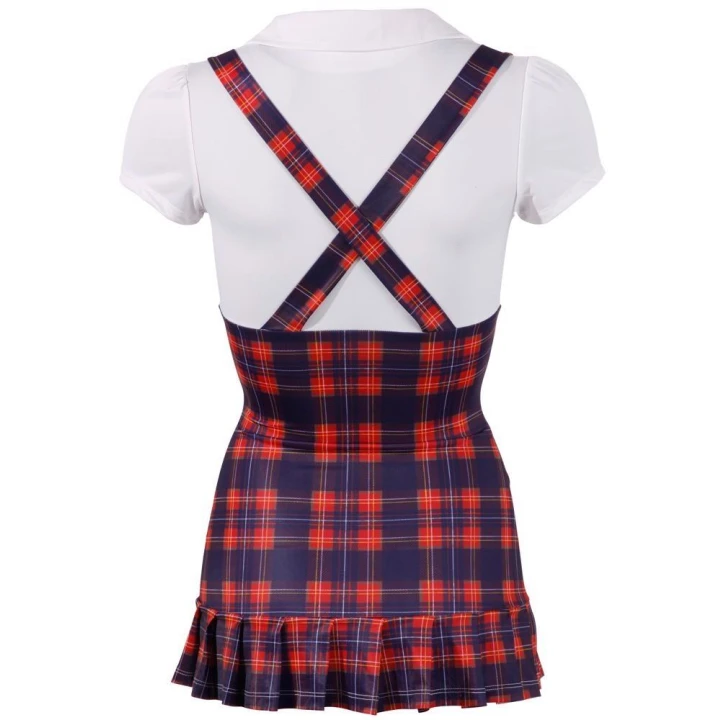 Sukienka mundurkowa XL - COTTELLI LINGERIE, biała bluzka, kratka niebiesko-czerwona, elegancja