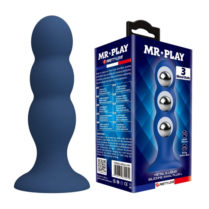 Zabawka analna Plug Mr. Play, metalowa z kulkami, silikonowa, długość 16,5 cm