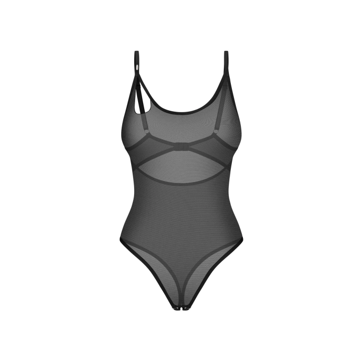 Body OBSESSIVE z otwartym krokiem, transparentne, czarne, z regulacją fit to=none