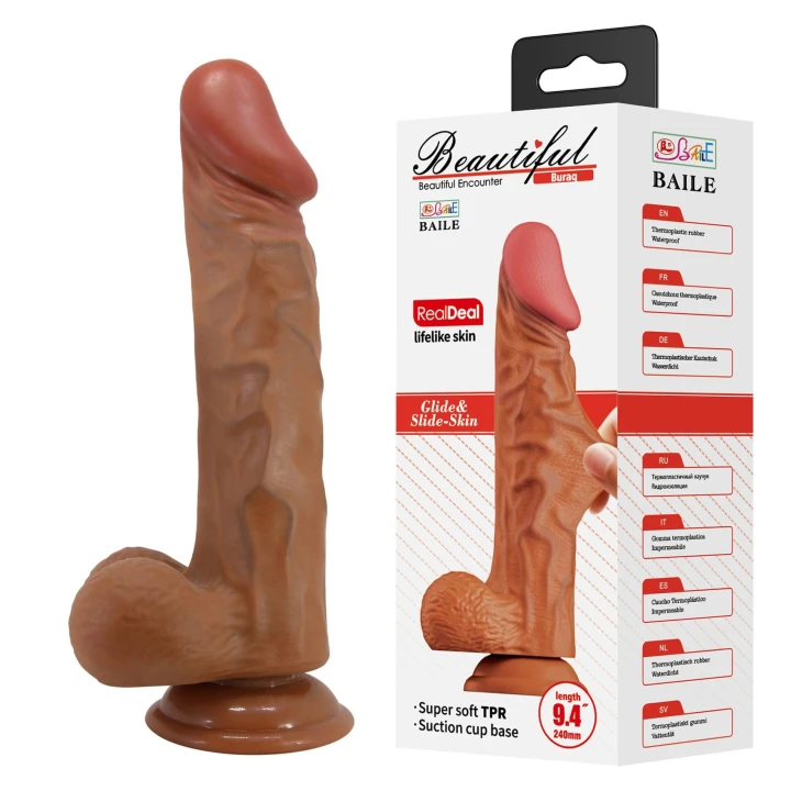 Dildo BURAQ, 24 cm, 5 cm średnica, super miękki TPR, wodoodporny