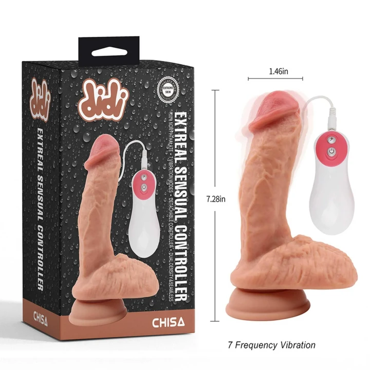 Dildo Extreal 18,5 cm, 7 trybów wibracji, podwójna gęstość silikonowa