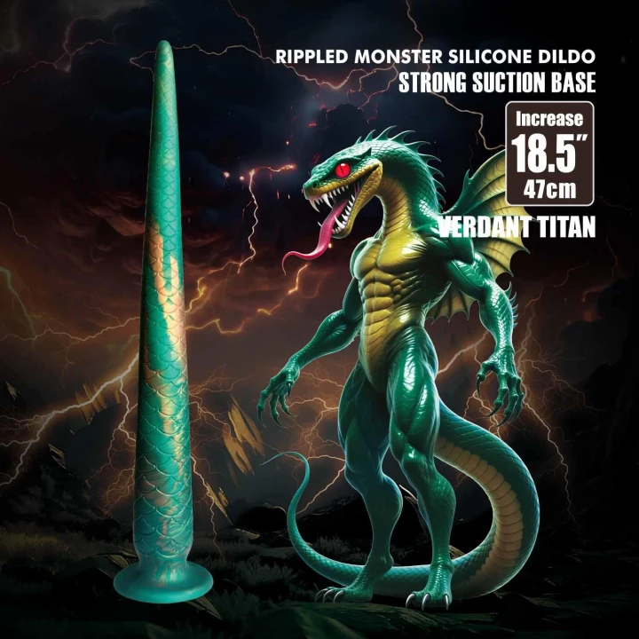Dildo Power Monsters Verdant Titan, 47 cm, 4,9 cm, z przyssawką