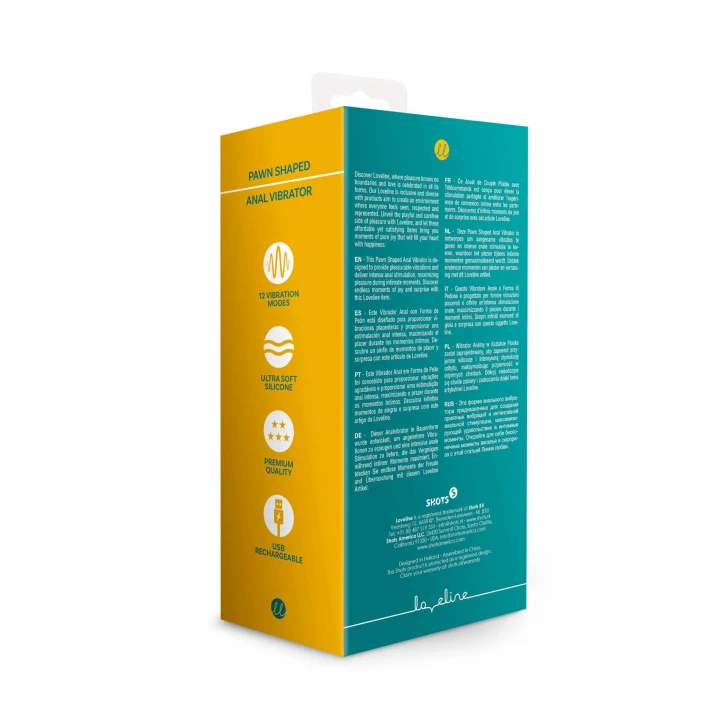 Wibrator analny Loveline, Silikonowy, w kształcie pionka, 12 trybów wibracji