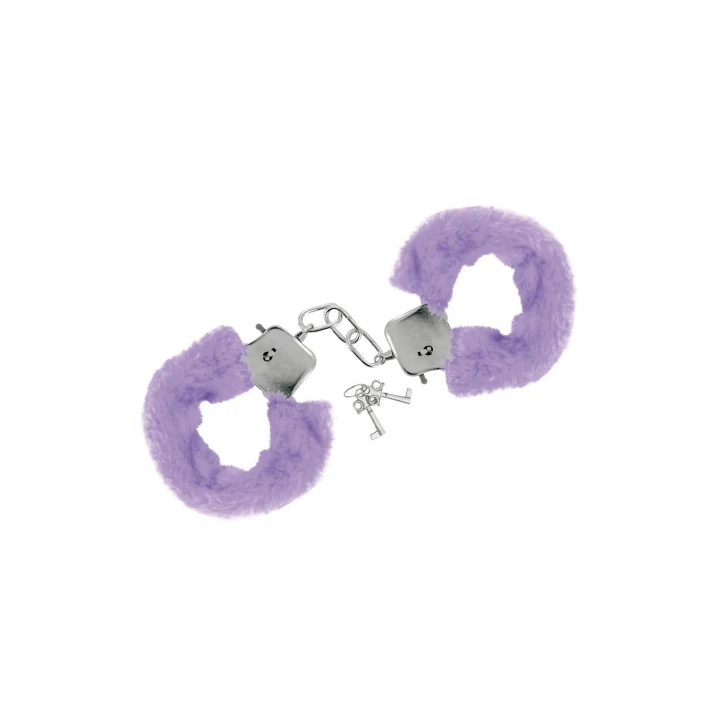 Kajdanki ze stali Sweet Caress z futerkiem, blokadą bezpieczeństwa, 260g