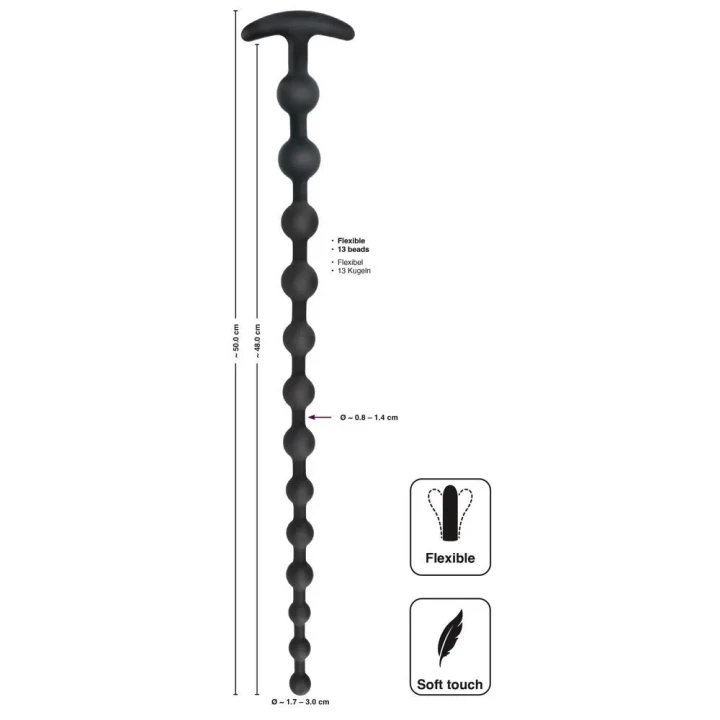Zestaw kulek analnych Black Velvets, silikon, 50 cm, 13 stymulujących kulek