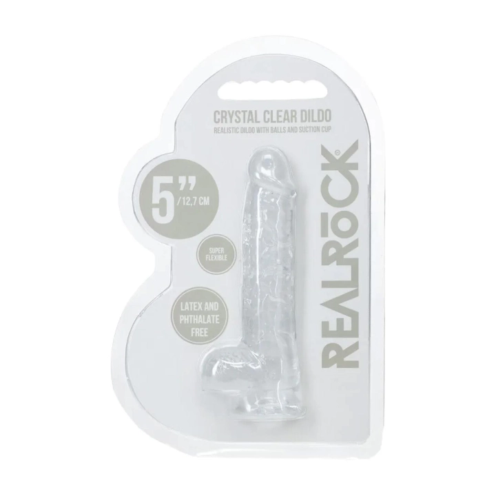 Realistyczny dildo z jądrami – REALROCK Crystal Clear, przezroczyste, 12,7 cm, przyssawka