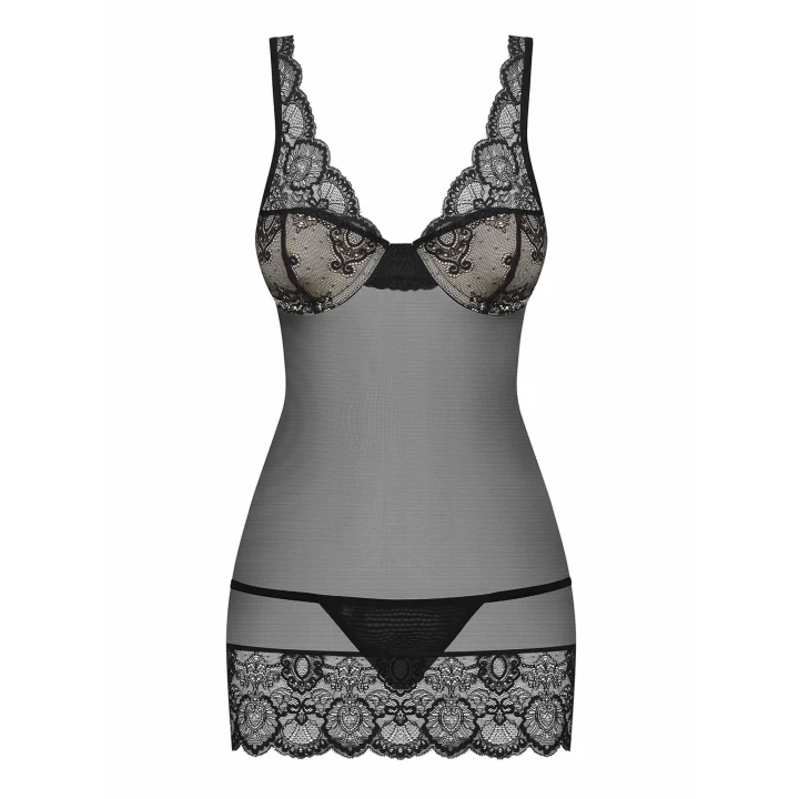 Koszulka koronkowa OBSESSIVE 853-CHE-1 L/XL, regulowane ramiączka, stringi w zestawie