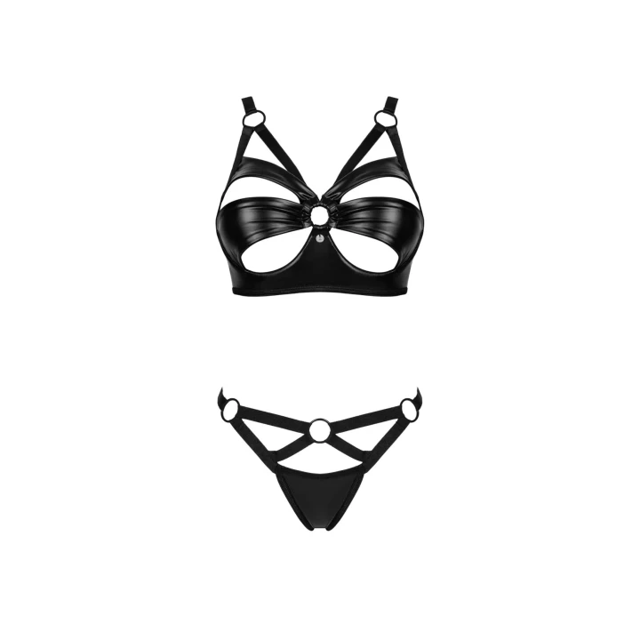 Komplet bielizny XS/S OBSESSIVE - biustonosz z fiszbinami, regulowane ramiączka, czarny