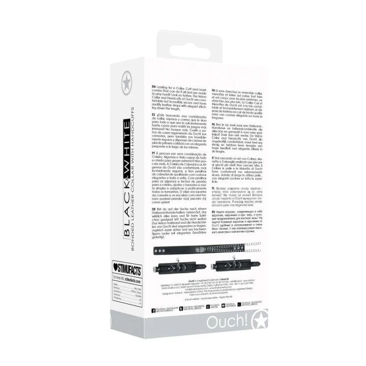 Obroża skórzana z kajdankami Ouch! - regulowana, metalowy karabińczyk, wygodna