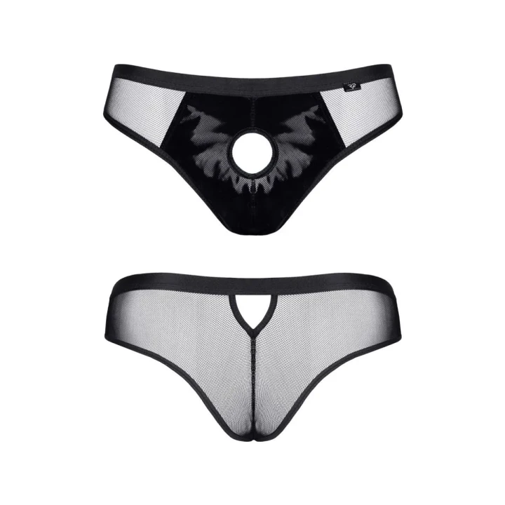 Majtki brazyliany REGNES FETISH PLANET - XL, czarny tiul, zmysłowy design, elastyczna gumka