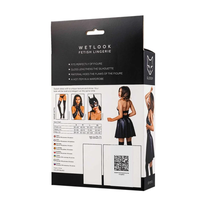 Sukienka Wetlook GLOSSY Marisa, czarna, elastyczny materiał, luksusowy połysk, rozmiar M
