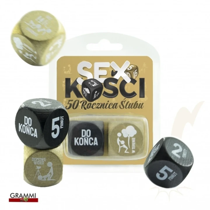 Zestaw kostek seksualnych - 50. rocznica ślubu, złote akcenty, kreatywna zabawa