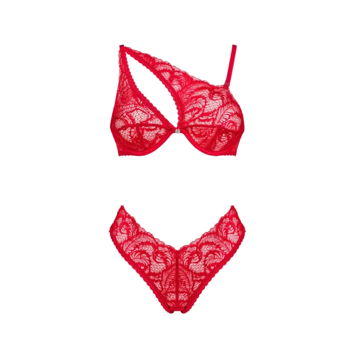 Komplet bielizny OBSESSIVE Atenica - biustonosz z fiszbinami i koronkowe figi M/L, czerwień, regulowane ramiączka