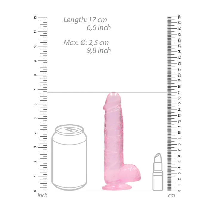 Dildo REALROCK z realistycznymi jądrami, długość 17 cm, przezroczyste wykończenie