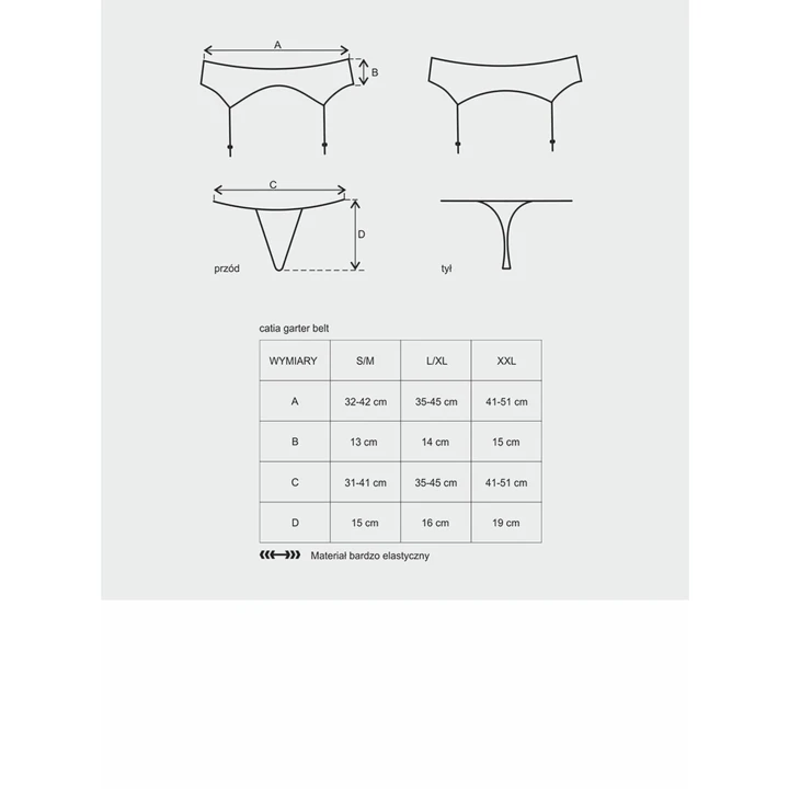 Pas do pończoch OBSESSIVE z koronką i regulowanymi paskami, L/XL