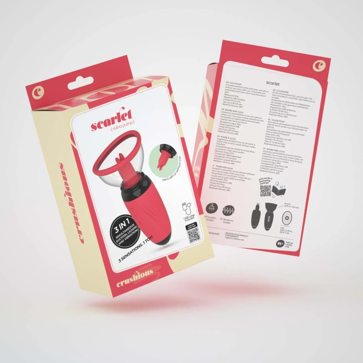 Stymulator łechtaczkowo-ssakowy Crushious Scarlet – wibrujące języki, 5 trybów ssania, USB