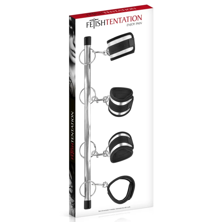 Belka do poddania z 4 kajdanami Fetish Temptation – regulowane mocowanie, bezpieczne użycie