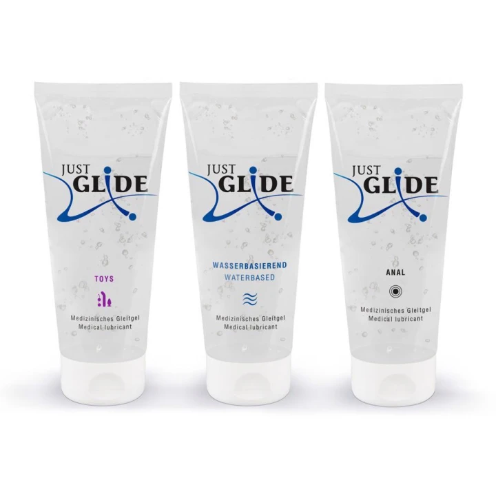 Żel nawilżający Just Glide - 3 x 200 ml, woda, wegański, bez oleju, bezpieczny dla prezerwatyw