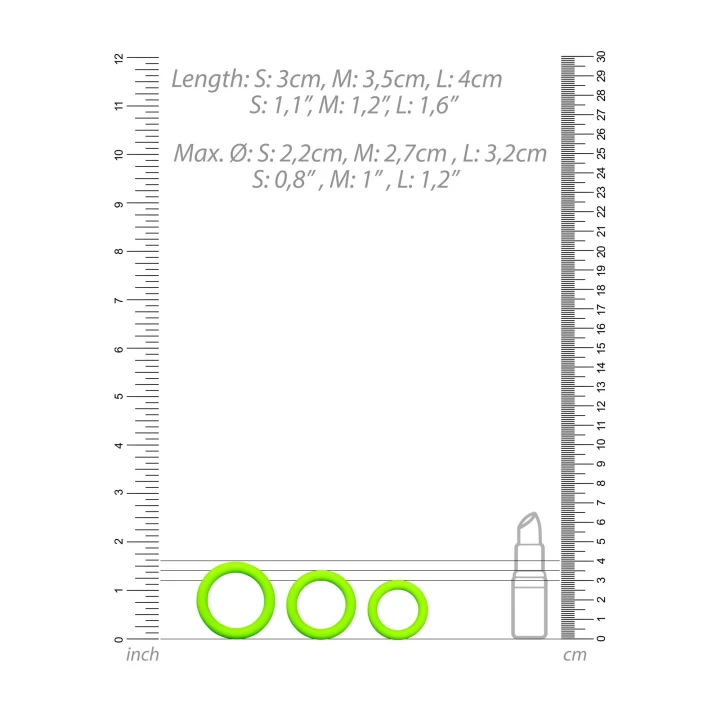Pierścień na penisa Ouch! Glow w Ciemności - Zestaw 3 szt. Neonowy Zieleniejący