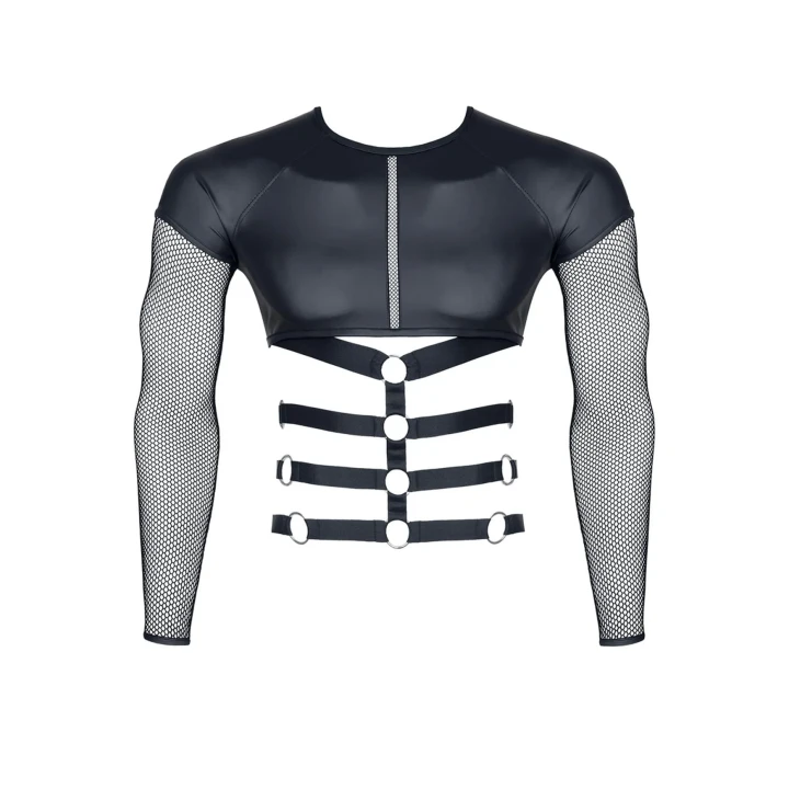 Koszulka męska REGNES FETISH PLANET czarna z ozdobnymi gumkami i pierścieniami