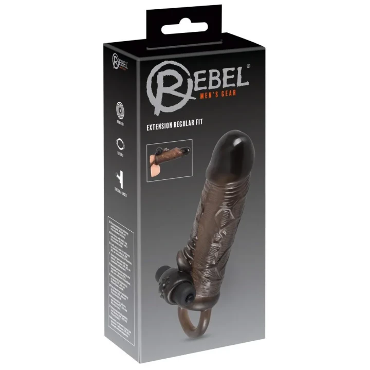 Przedłużacz penisa Rebel Extension Regular Fit z wibracją, 19 cm, elastyczny TPR