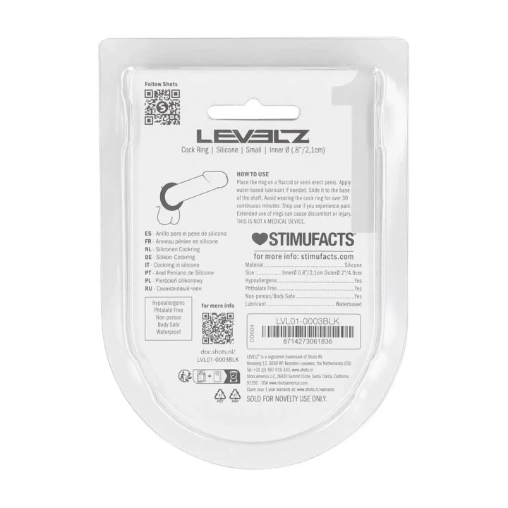 Pierścień erekcyjny LEVELZ - silikonowy, rozmiar S, wewnętrzny 4,9 cm, czarny