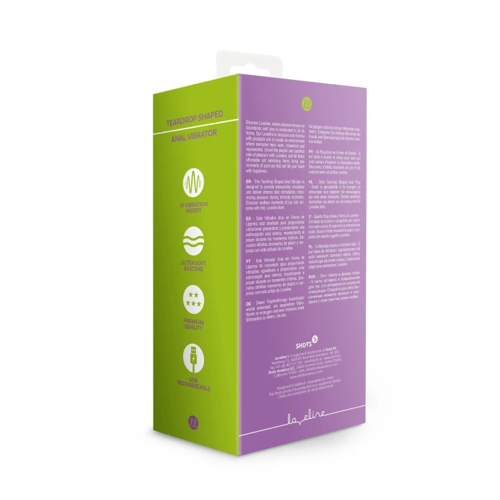Wibrator analny Loveline, kształt łezki, silikon, 10 trybów wibracji