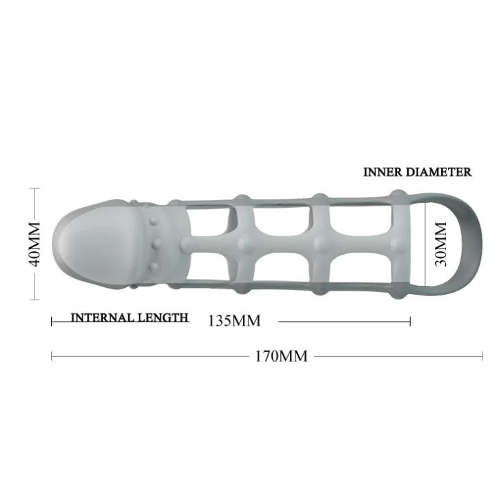 Rękaw Penisowy PRETTY LOVE z Paseczkiem na Jądra, Wodoodporny, Silikonowy, Szary