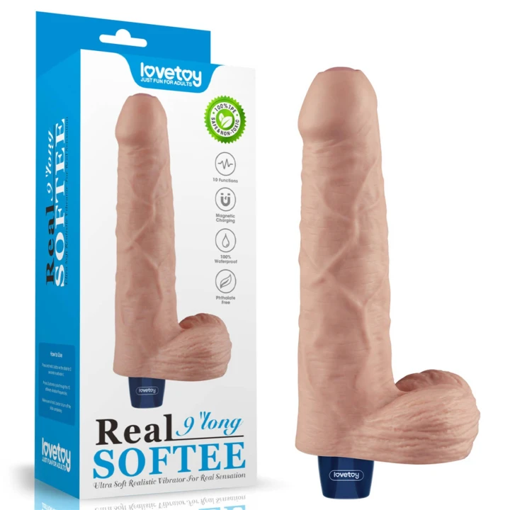 Dildo 9" Lovetoy Real Softee, 10 trybów wibracji, 100% wodoodporny, miękki TPE