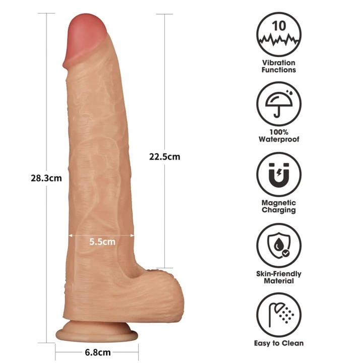 Dildo Power Basics 11'' - Wodoodporny, 10 trybów wibracji, PVC