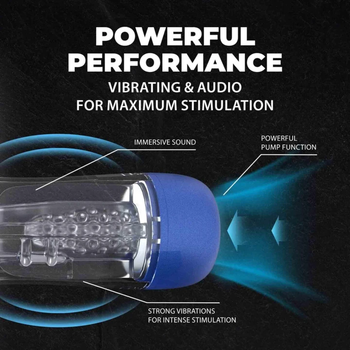 Masturbator ssąco-wibrujący SonicPull - metaliczny niebieski, długość 25cm, materiał ABS/Silikon